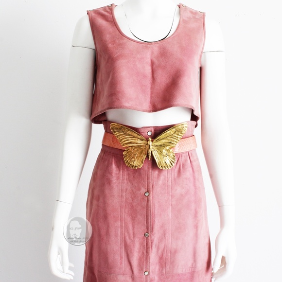 Christopher Ross Butterfly Belt Buckle Massive 8in L with Snakeskin Strap 1980s - Picture 2 of 16